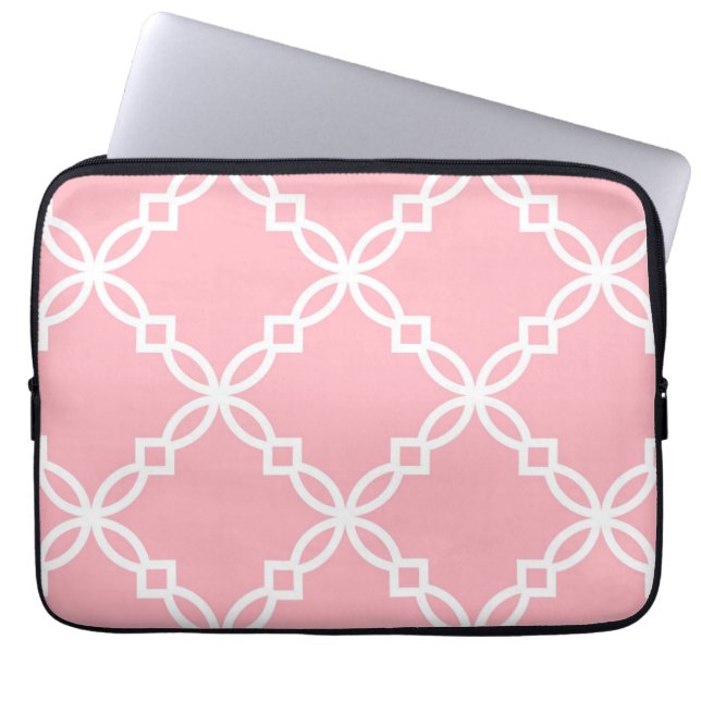 Capa Para Notebook Padrão de Quatrefoil de Grande Rico, branco-rosa (Frente)