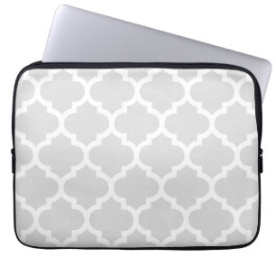 Capa Para Notebook Padrão de Quatrefoil Marroquino Branco de Cinzas C