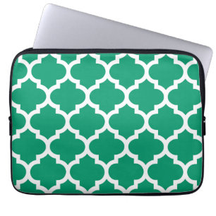 Capa Para Notebook Padrão de Quatrefoil marroquino branco Jade verde 