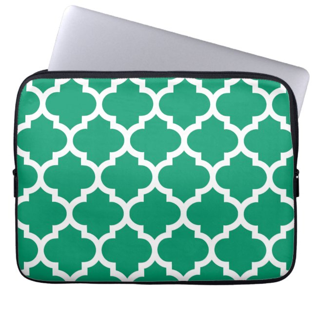 Capa Para Notebook Padrão de Quatrefoil marroquino branco Jade verde  (Frente)