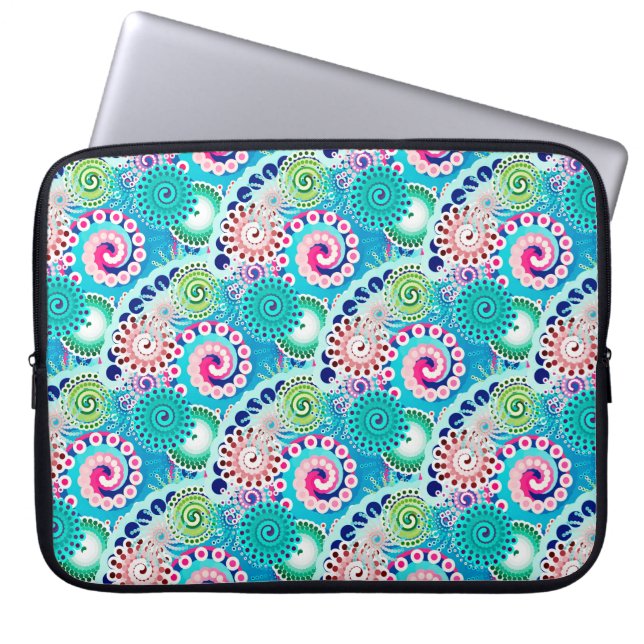 Capa Para Notebook padrão de redemoinho fractal, turquesa, rosa, mult (Frente)