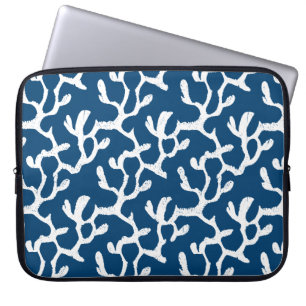 Capa Para Notebook Padrão De Repetição De Coral Abstrato Azul E Branc