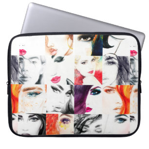 Capa Para Notebook Padrão de retrato feminino de aquarela