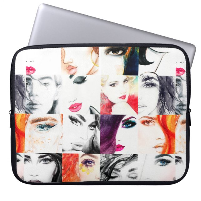 Capa Para Notebook Padrão de retrato feminino de aquarela (Frente)