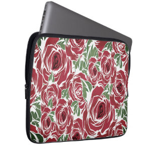 Capa Para Notebook Padrão de Rosa de Vintage Elegante - Floral Vermel