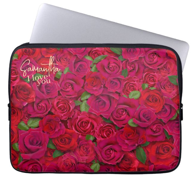 Capa Para Notebook Padrão de Rosa Vermelha Intensa Eu Te Amo Com Nome (Frente)