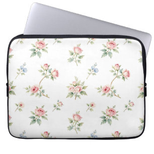 Capa Para Notebook Padrão de Rosas Cor-de-Rosa em Aquarela Romântica
