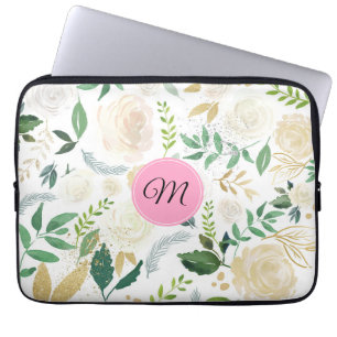 Capa Para Notebook Padrão de Rosas de branco e bege