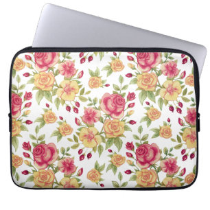 Capa Para Notebook Padrão de Rosas e Botões de Rosa Vermelhas e Amare