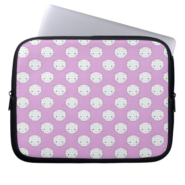 Capa Para Notebook Padrão de Rosto de Gatinho Lavanda e Branco Pontos (Frente)