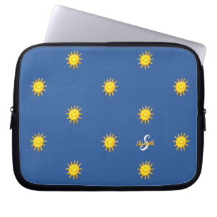 Capa Para Notebook Padrão de rosto feliz com sol fofo Nome Inicial Az