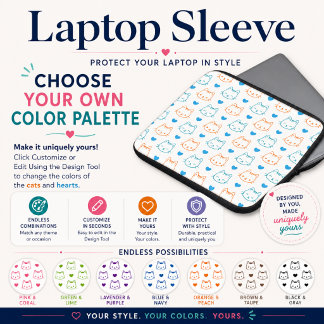 Capa Para Notebook Padrão de Rostos de Gatos Turquesa e Laranja Kawai