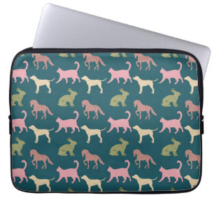 Capa Para Notebook Padrão de Silhuetas de Animais Gato Cachorro Caval