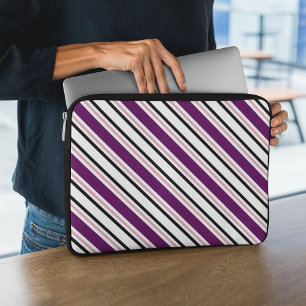 Capa Para Notebook Padrão de Stripes Negras Roxas Modernas e Rosa