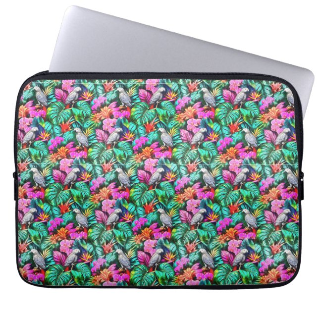 Capa Para Notebook Padrão de Superfície Contínuo Selva com Papagaio C (Frente)