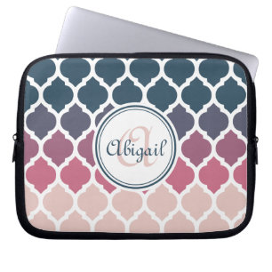 Capa Para Notebook Padrão de trava marroquina azul-rosa monograma