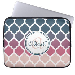 Capa Para Notebook Padrão de trava marroquina azul-rosa monograma
