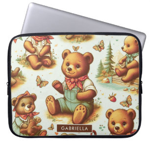 Capa Para Notebook Padrão de Urso de Corda de Corte Vintage