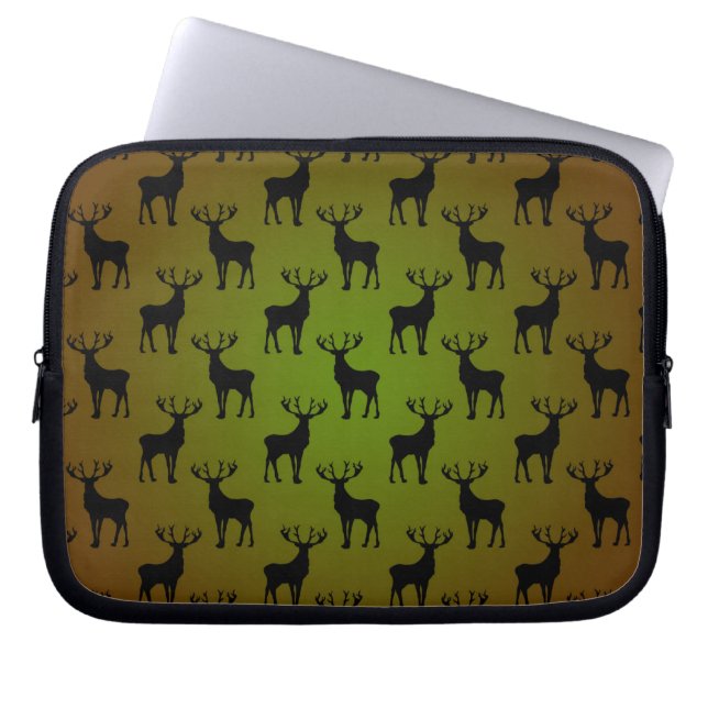 Capa Para Notebook Padrão de Veado Macho em Verde Marrom (Frente)