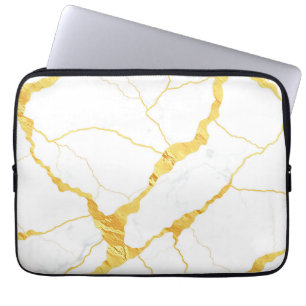 Capa Para Notebook Padrão de Veias de Ouro em Mármore Branco
