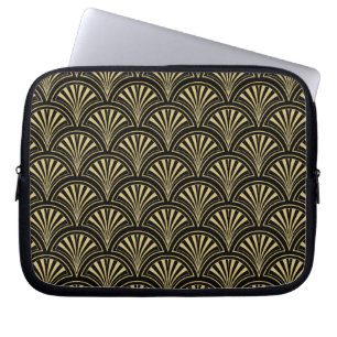Capa Para Notebook Padrão de ventilador de deco preto e Dourado