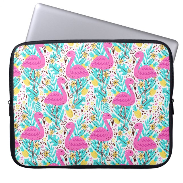 Capa Para Notebook Padrão de verão brilhante com flamingo, corações,  (Frente)