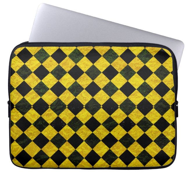 Capa Para Notebook Padrão de verificação preto e amarelo (Frente)