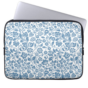 Capa Para Notebook Padrão de videiras florais ornamentais azuis e bra