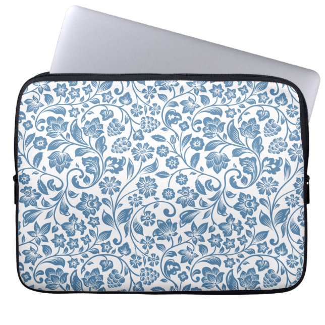 Capa Para Notebook Padrão de videiras florais ornamentais azuis e bra (Frente)
