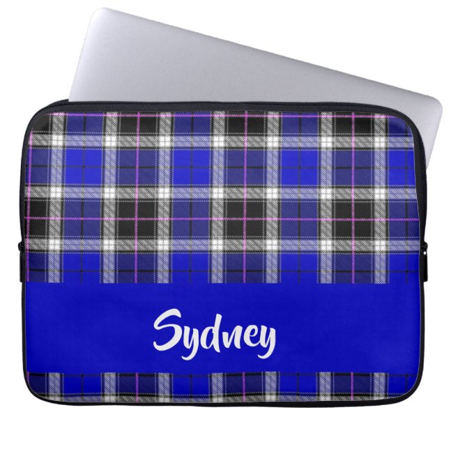 Capa Para Notebook Padrão de xadrez azul de nome personalizado (Frente)