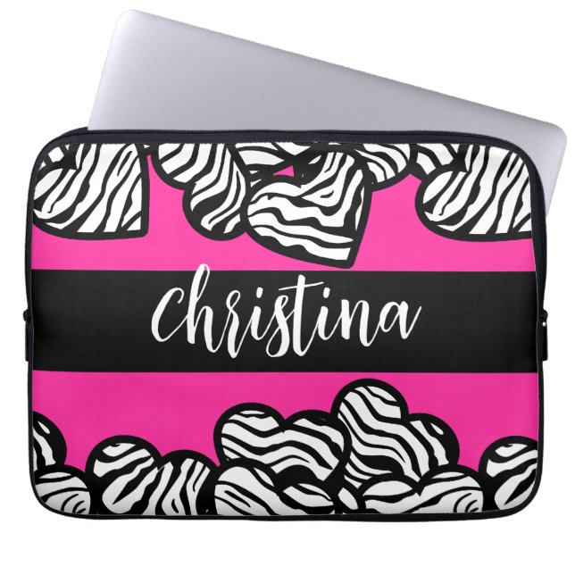 Capa Para Notebook Padrão de zebra preto-e-rosa-quente e branco (Frente)