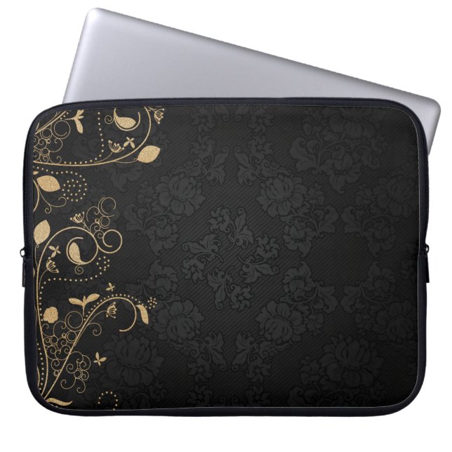 Capa Para Notebook Padrão Decorativo Preto e Dourado (Frente)