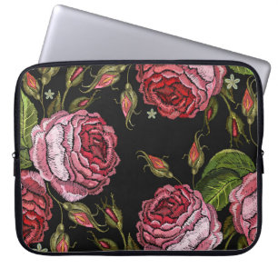 Capa Para Notebook Padrão do bordado da Rosa vermelha de vinheta