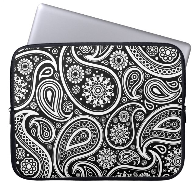 Capa Para Notebook Padrão do Paisley Retro Preto e Branco (Frente)