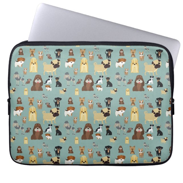 Capa Para Notebook padrão dos cães de segundo plano turquesa (Frente)