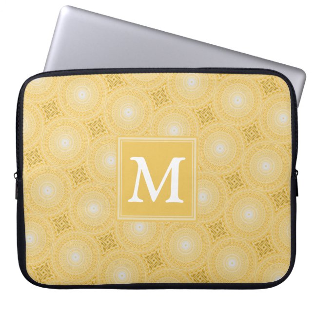 Capa Para Notebook Padrão dos círculos amarelos monograma (Frente)