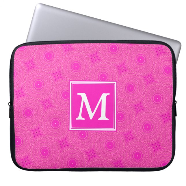 Capa Para Notebook Padrão dos círculos rosa a quente do monograma (Frente)