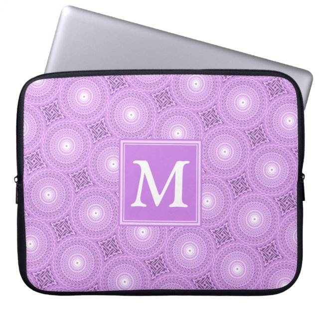 Capa Para Notebook Padrão dos círculos roxos lilás monograma (Frente)