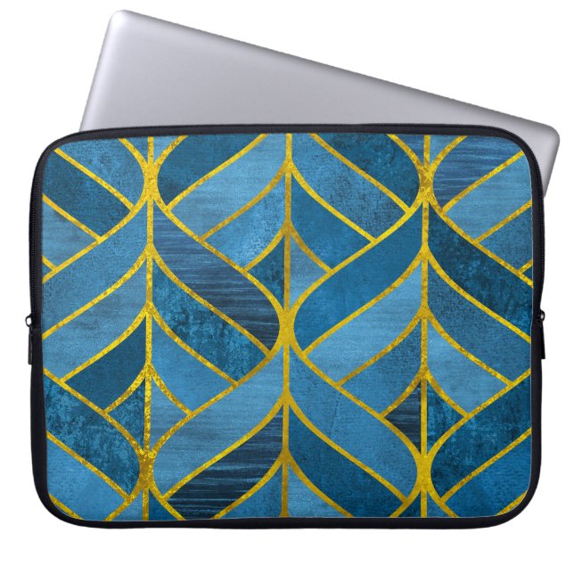 Capa Para Notebook Padrão Dourado do Grunge Azul (Frente)