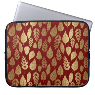 Capa Para Notebook Padrão Dourado e vermelho de folha