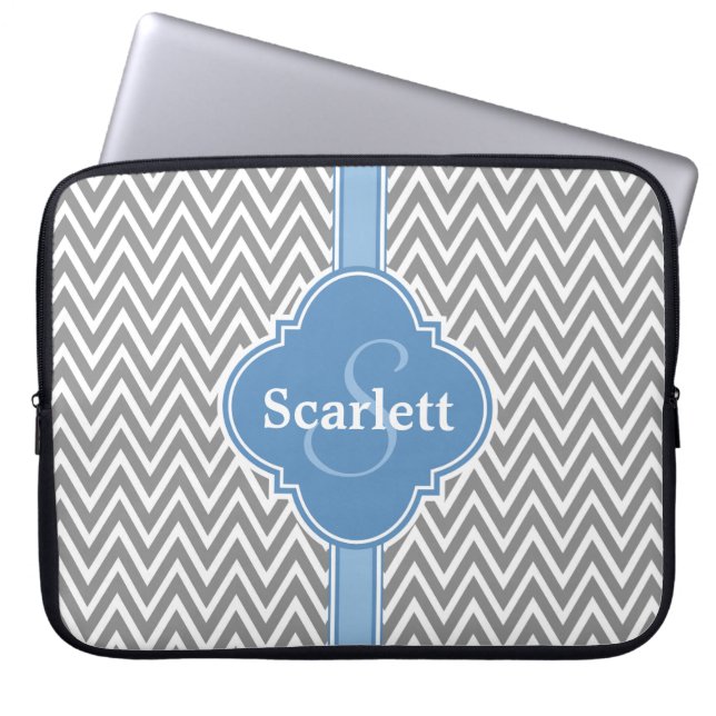 Capa Para Notebook Padrão e Monograma da Cinza Branca Azul (Frente)