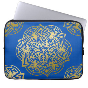 Capa Para Notebook Padrão Elegante de Mandala Dourada e Azul