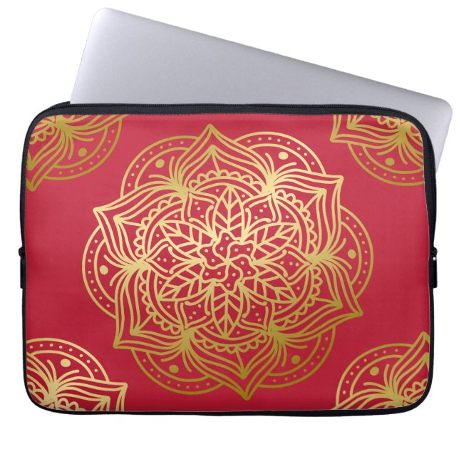 Capa Para Notebook Padrão Elegante Dourado e Red Mandala (Frente)