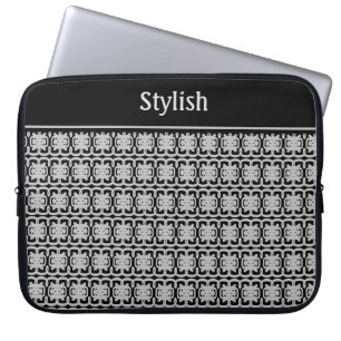 Capa Para Notebook Padrão Elegante em Preto e Cinza Prata