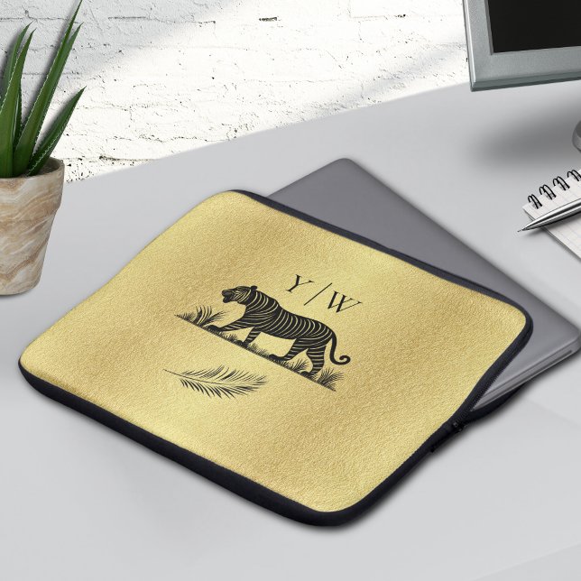 Capa Para Notebook Padrão Elegante Monograma Preto Dourado (Criador carregado)