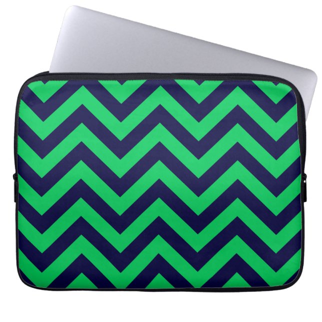 Capa Para Notebook Padrão Emerald, Marinho Azul Grande Chevron ZigZag (Frente)