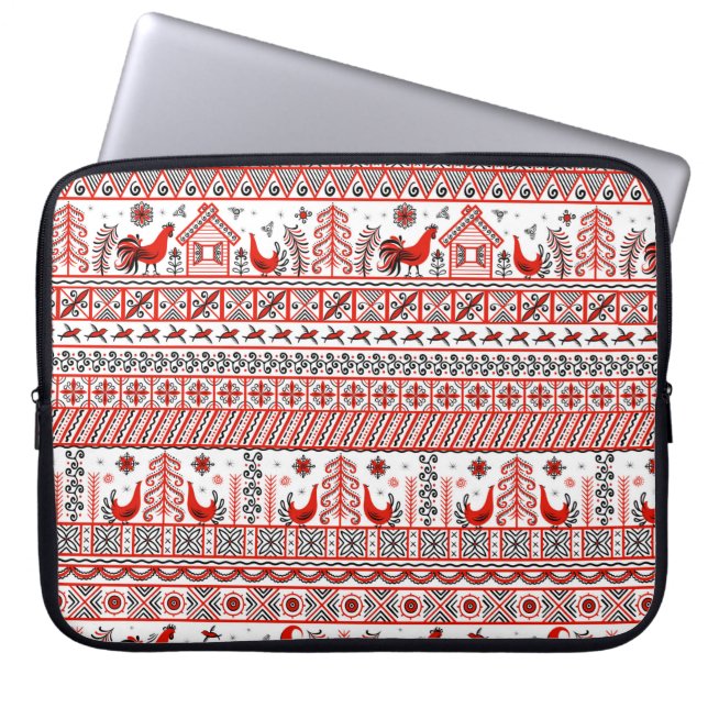 Capa Para Notebook Padrão étnico tribal vermelho sem costura (Frente)