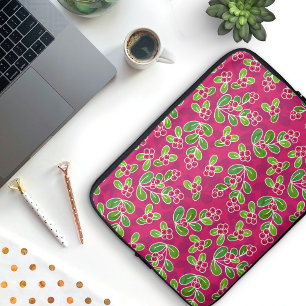 Capa Para Notebook Padrão Festivo De Folhagem De Morango, Fuchsia