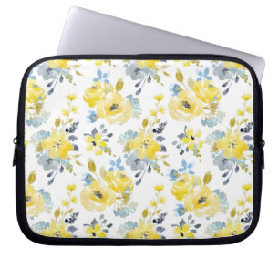 Capa Para Notebook Padrão Floral Amarelo de Aquarela