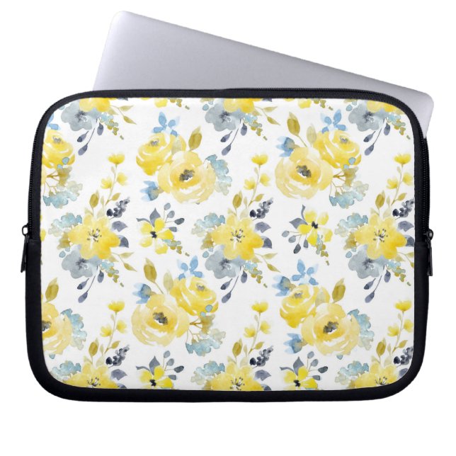 Capa Para Notebook Padrão Floral Amarelo de Aquarela (Frente)